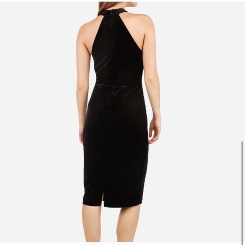 Express Black High Neck Little Black Velvet Midi Dress, Size Small - Picture 2 of 5